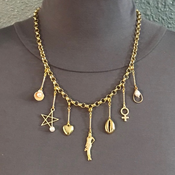 SOLD—White Lotus Lucia Greco Gold 7 Detachable Charms Necklace, Handmade Replica - Picture 9 of 16